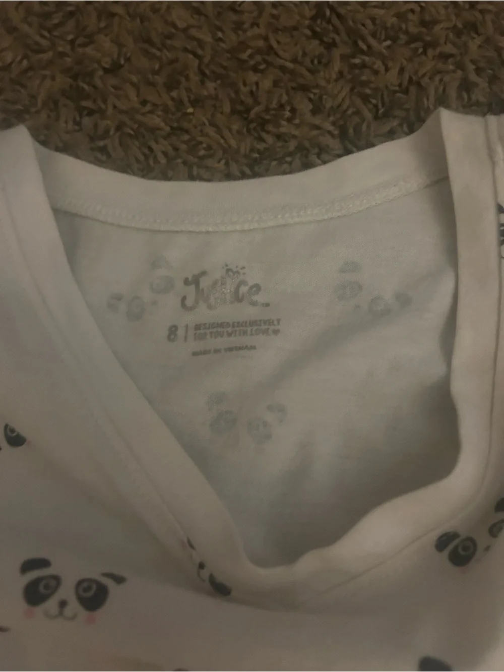 Vintage Justice Girls' White Panda Print Short Sleeve Tee